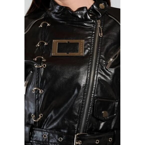 Akira Black Faux Leather Eyelet Cropped Jacket Womens L - Picture 3 of 5